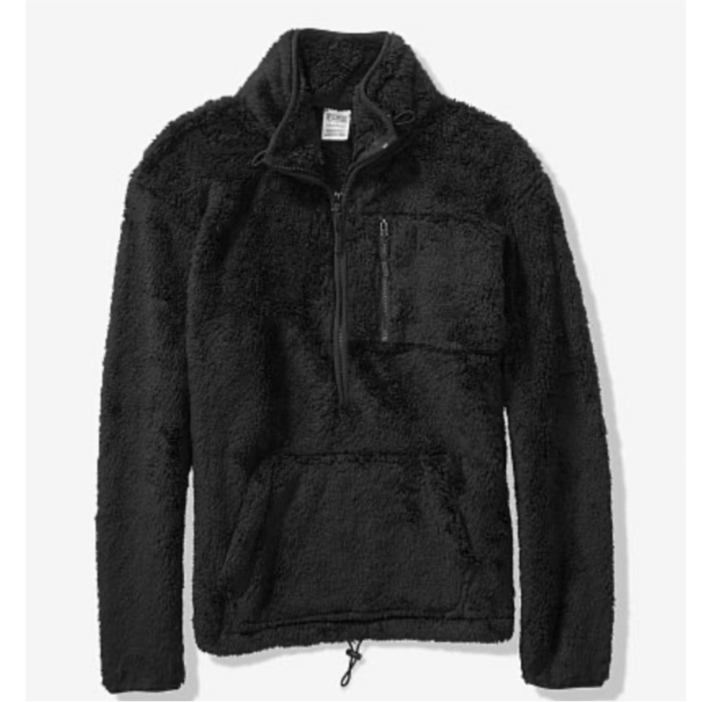 PINK Victoria’s Secret Black Sherpa Half Zip Fleece Sweater